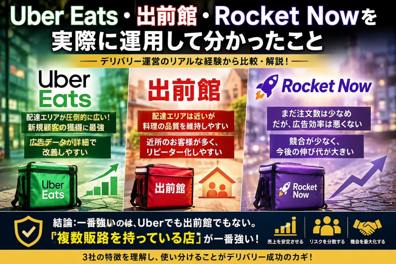 Uber Eats・出前館・Rocket Nowを実際に運用して分かったこと