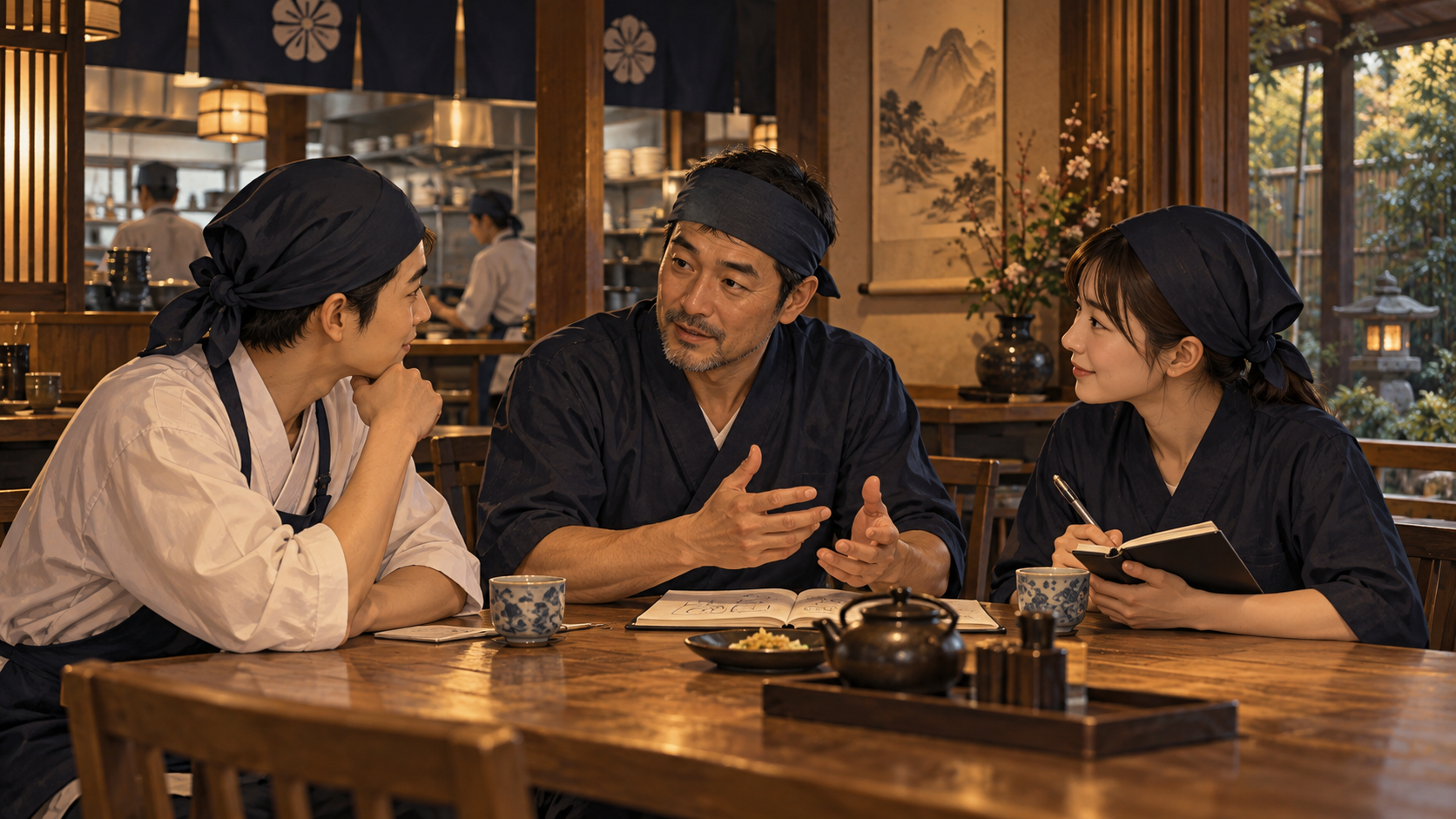 働きやすさの改善について話し合う店主とスタッフ