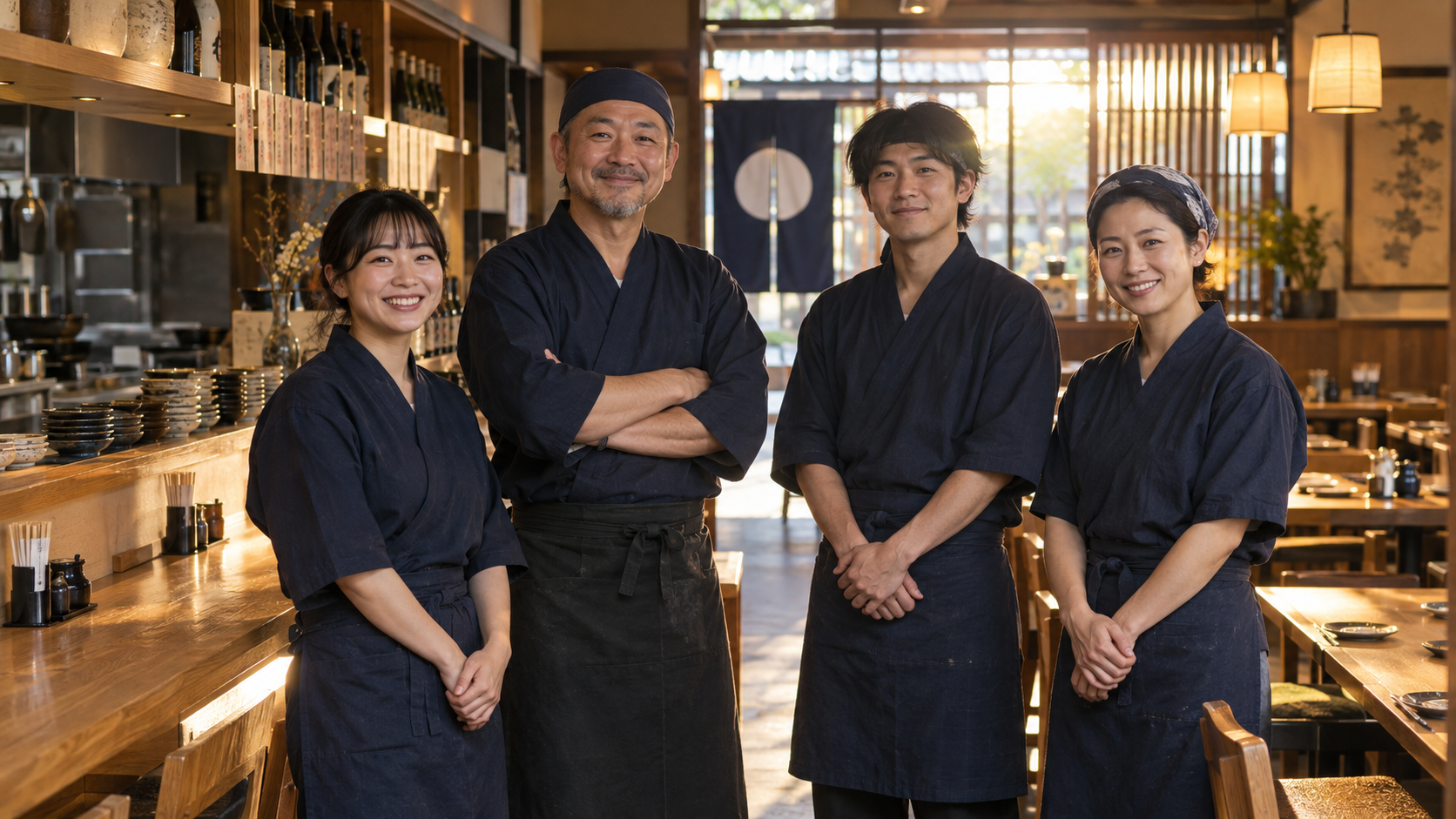 利益と働く人の時間を守る飲食店チーム(AI生成イメージ)