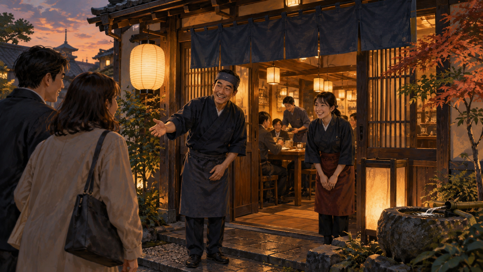お客様を迎える店主とスタッフ