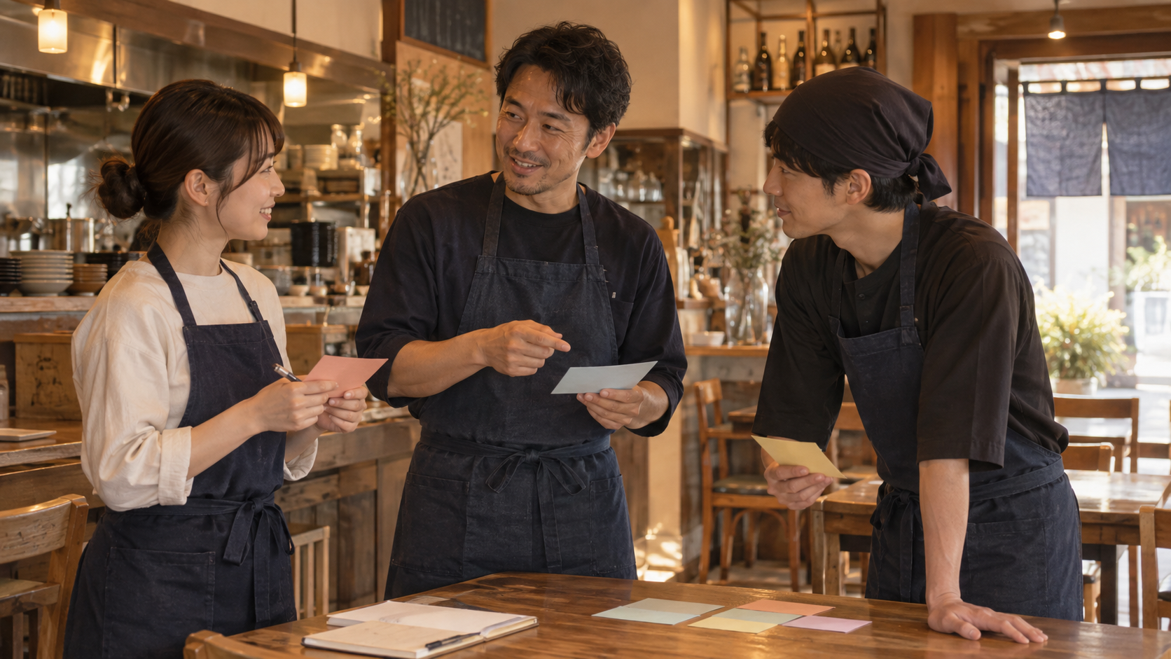 仕事の引き継ぎを振り返る短いミーティング（AI生成イメージ）