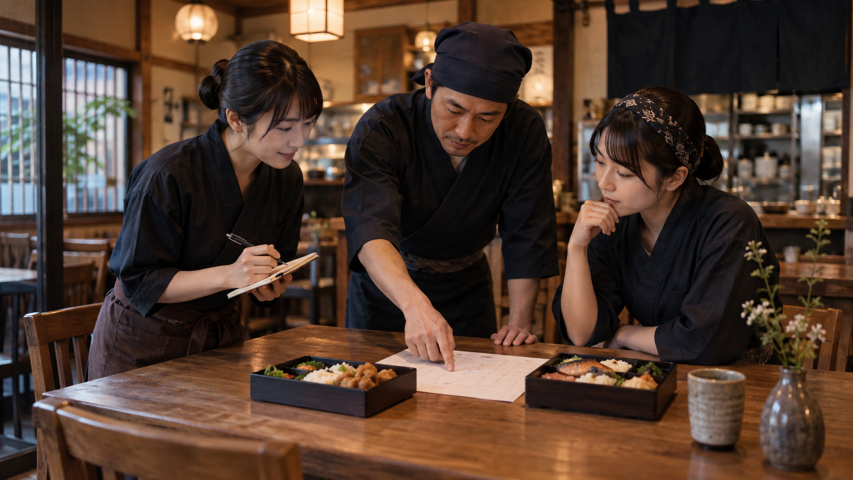 スタッフと少量の試験販売を計画する場面（AI生成イメージ）