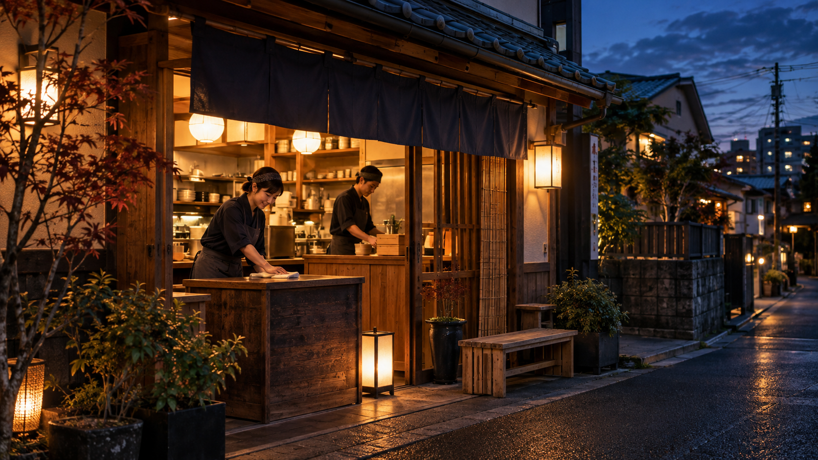 地域で続ける飲食店の閉店後の片付け（AI生成イメージ）
