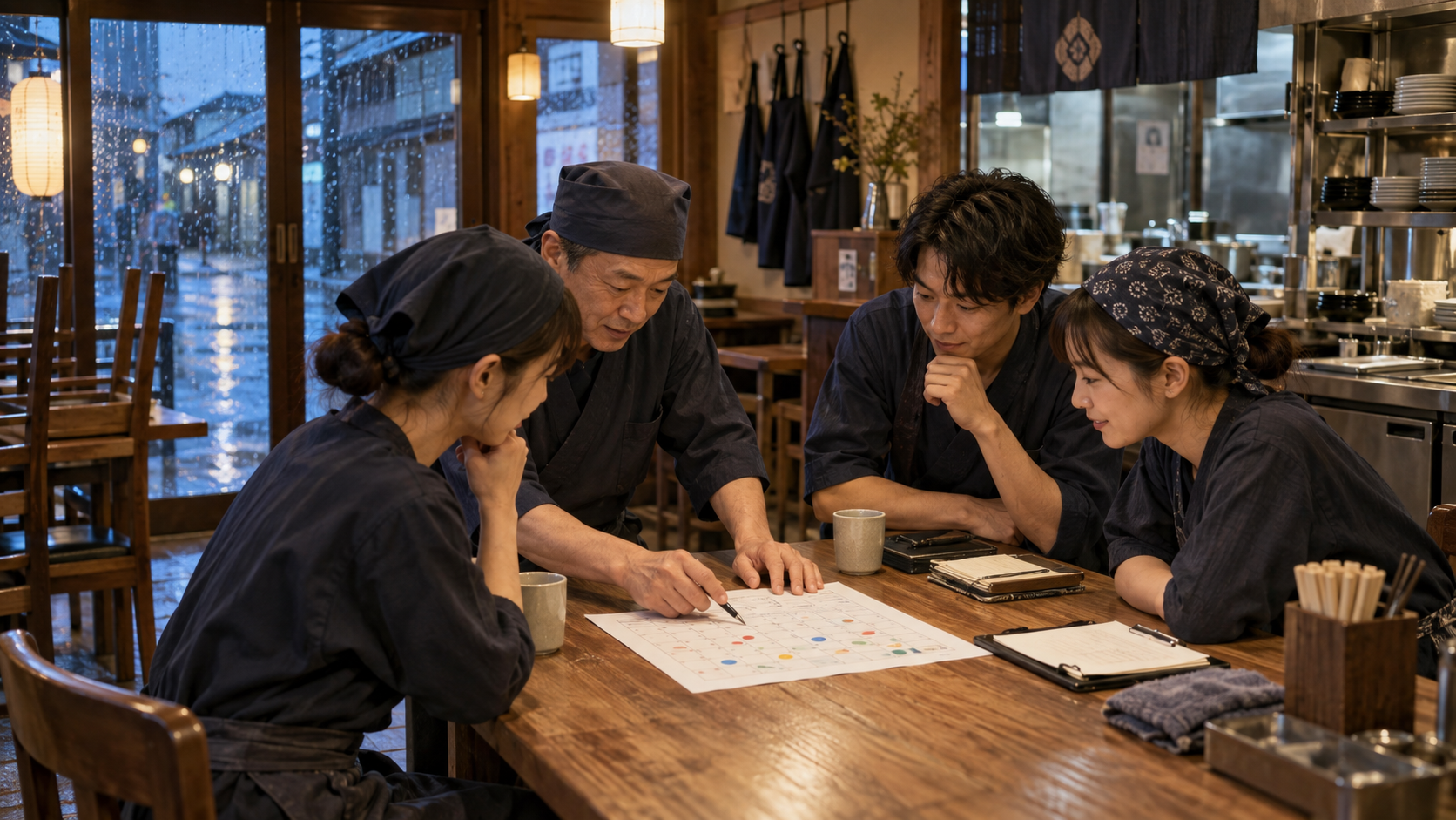 雨天対応の二週間の記録を振り返る飲食店チーム