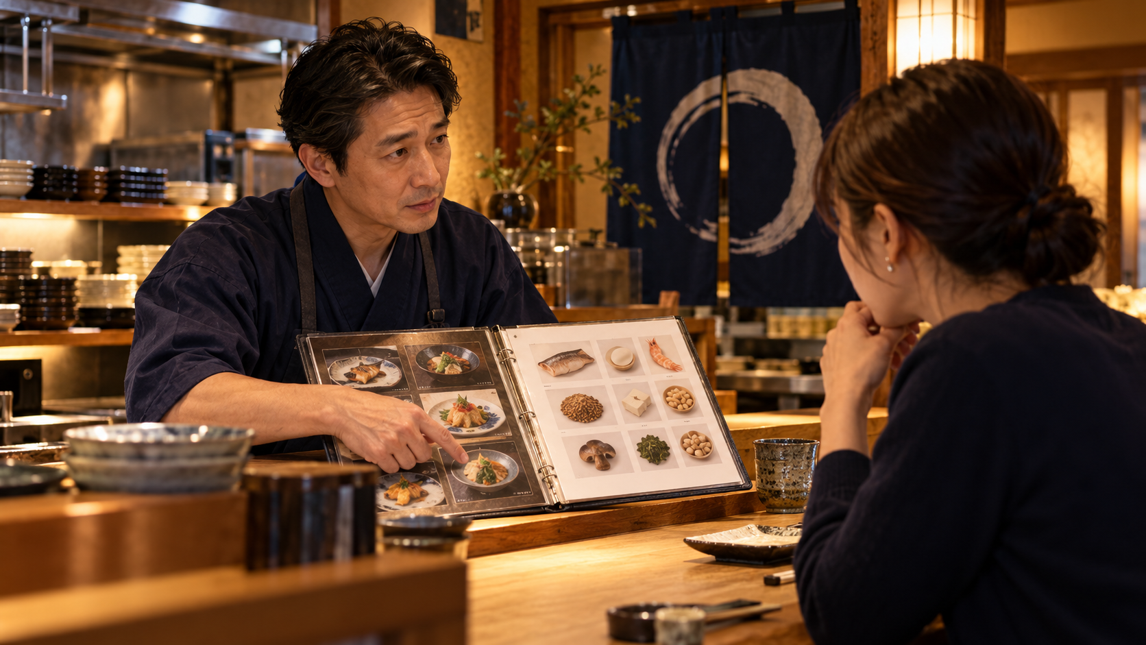 食物アレルギー対応の範囲をお客様へ説明する店長