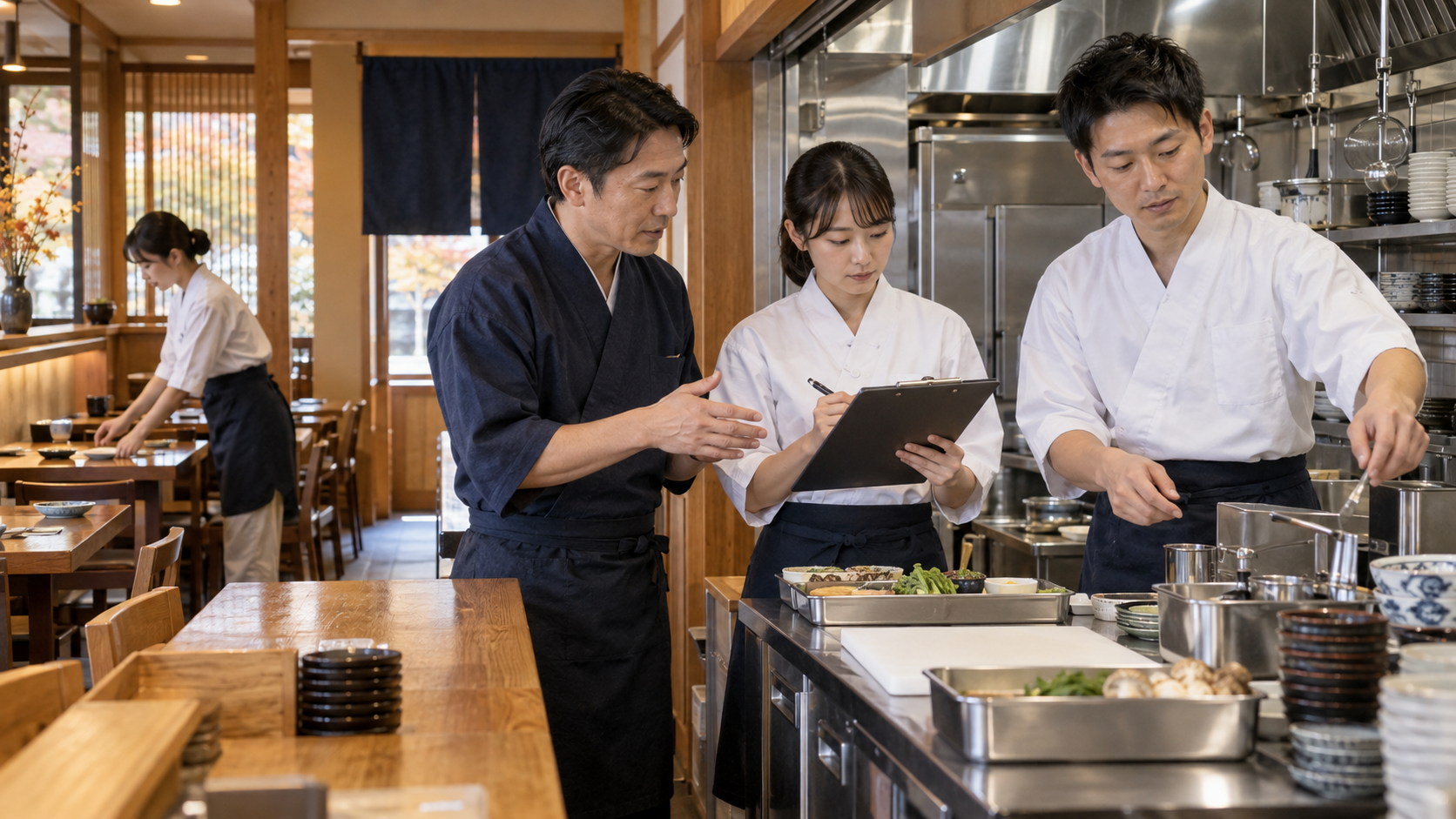 欠員時に別のスタッフへ調理の役割と手順を引き継ぐ和食店