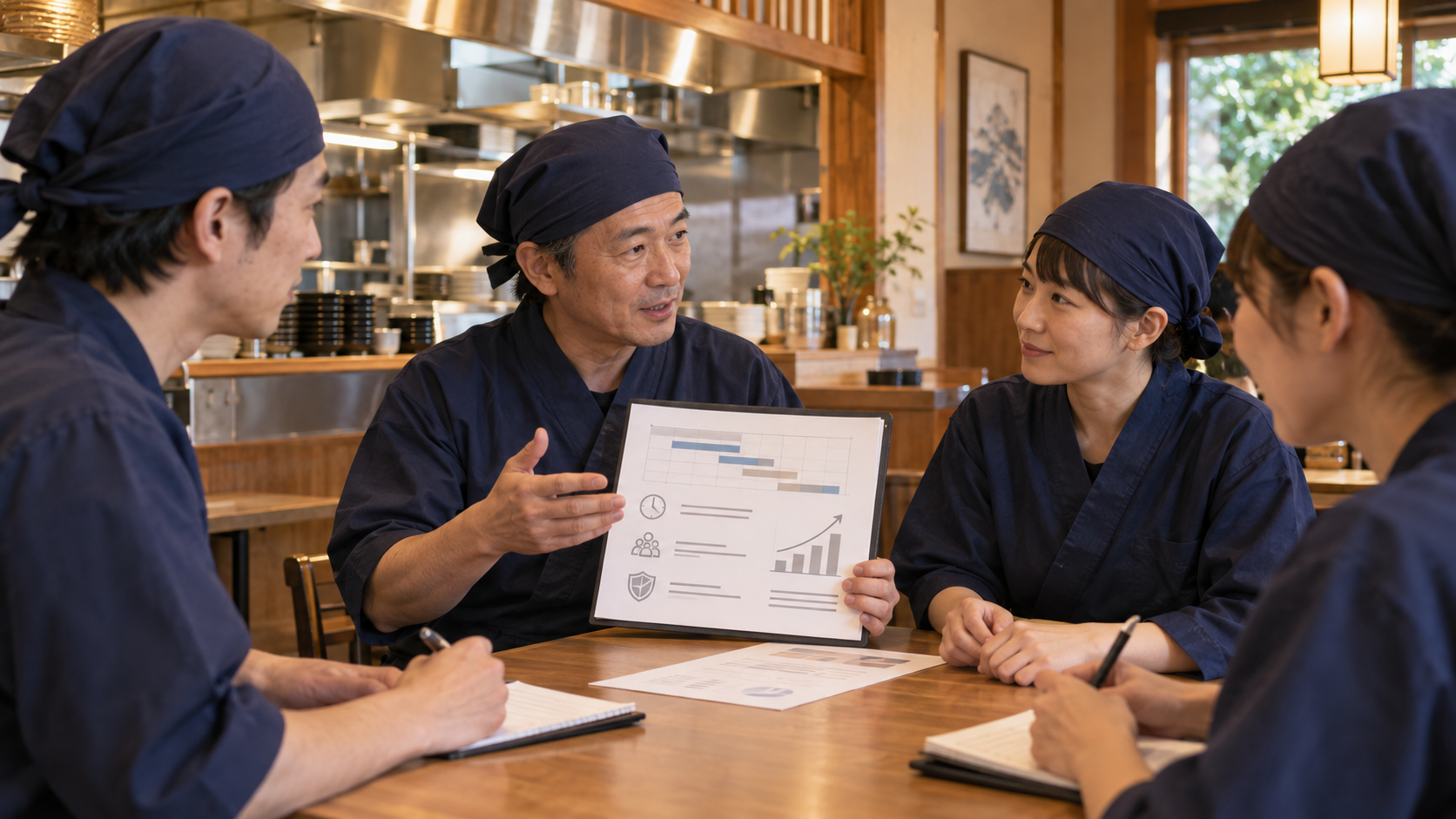 店長がスタッフへ働き方と役割の広がりを説明する様子