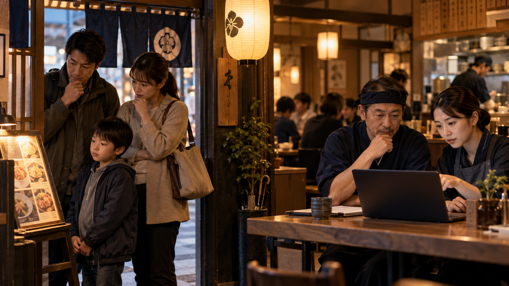 家計の節約志向と売上・利益の違いを確認する飲食店経営者