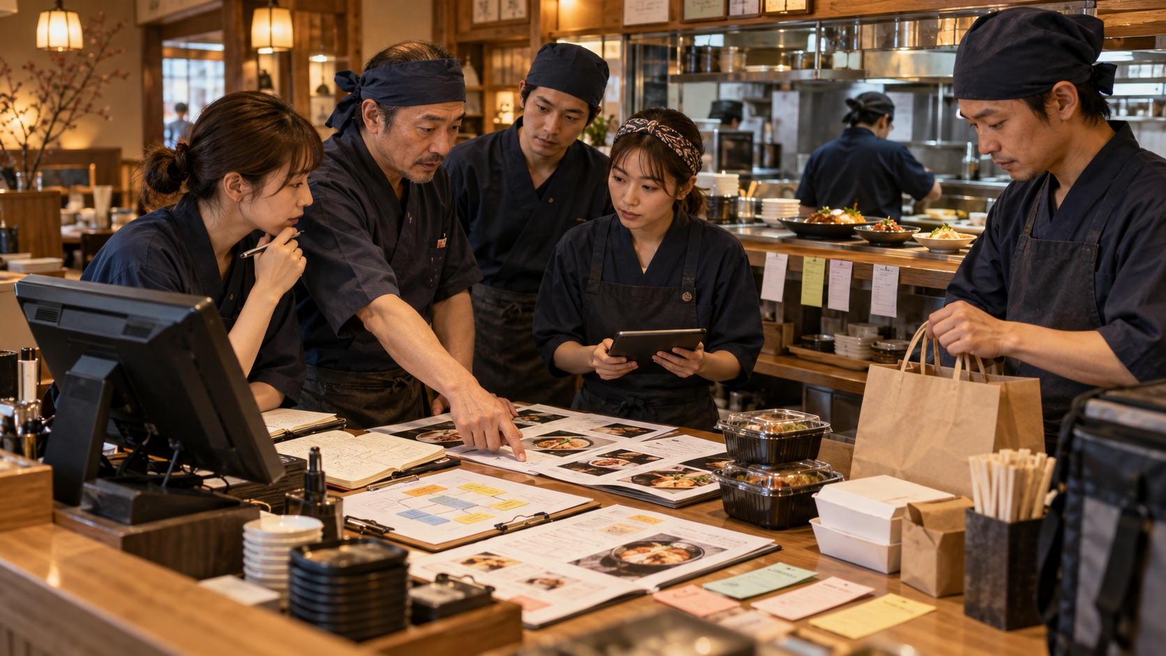 店内・持ち帰り・宅配の価格表示と業務手順を見直す飲食店チーム