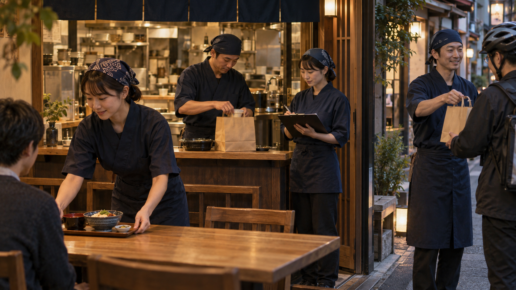 店内飲食と持ち帰りと受け渡しの運用を検証するチーム